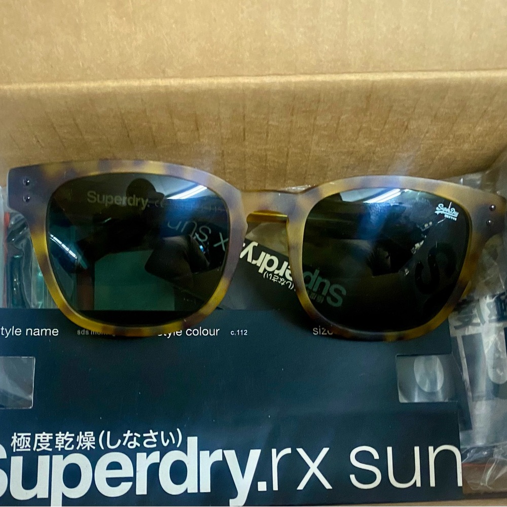 Superdry Men’s Tortoiseshell Sunglasses with Dark Green Lenses. Wide